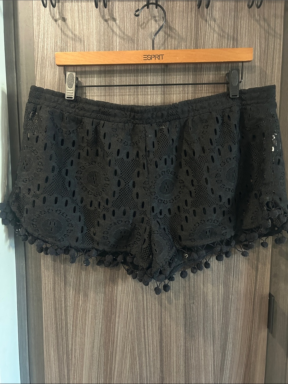 Esprit Black High-Waist Lace Pom-Pom Trim Women’s Shorts